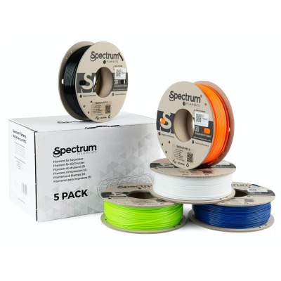 Spectrum 80748 3D филамент, Premium PET-G, 1,75mm, 5x250g, бял черен Оранжев, Син, Зелен (Mix Arctic white, Deep black, Lion orange, Navy Blue, Lime green)