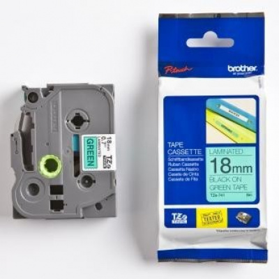 Brother TZ-741 / TZe-741, 18mm x 8m, черен печат / зелен фон, оригинална лента