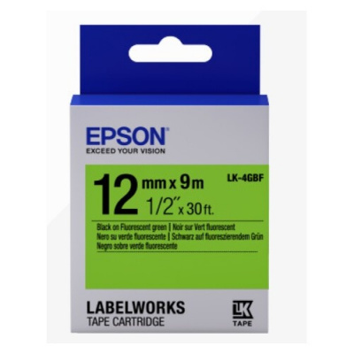 Epson LabelWorks LK-4GBF C53S654018 12мм x 9м, черно копиране / зелен фон, флуоресцентен, оригинален лента