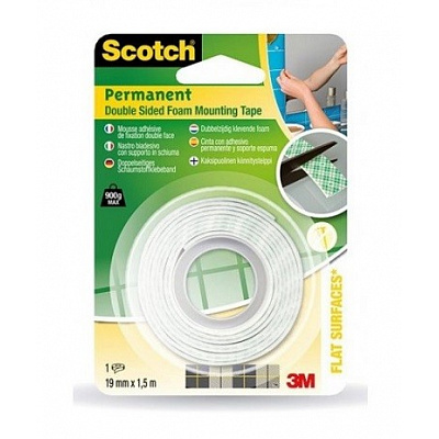 3M Scotch-FIX Монтажна двустранно залепваща пенеста лента (331915B), 19 мм x 1,5 м