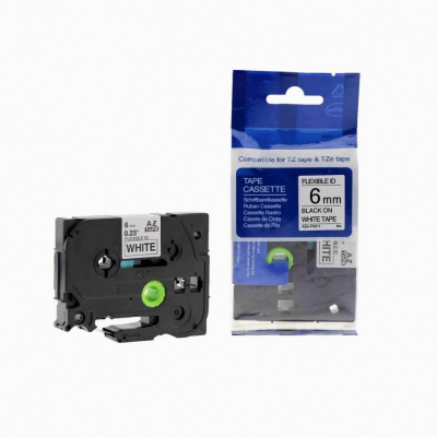 Съвместима лента с Brother TZ-FX211/TZe-FX211, 6mm x 8m, гъвкави, черен печат/бял фон