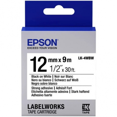Epson LabelWorks LK-4WBW C53S654016 12мм x 9м, черно копиране / бял фон, силно лепищ, оригинален лента