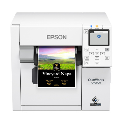 Epson ColorWorks C4000e (mk) C31CK03102MK, цвят принтер за етикети, Матово черно мастило, фреза, ZPLII, USB, Ethernet
