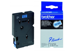Brother TC-501, 12mm x 7,7m, черен печат / син фон, ламинирана, оригинална лента