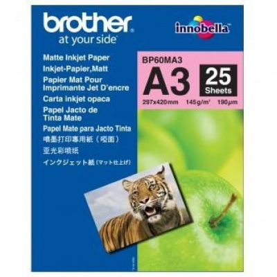 Brother Photo Matt Paper BP60MA3, 145 г/м2, A3, 25 бр., мат, мастиленоструен, бял, фотографска хартия