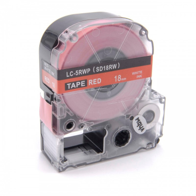Epson LC-5RWP, SD18RW, 18mm x 8m, бял печат / червен фон, съвместима лента