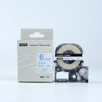 Epson LK-2TLN, ST6BW, 6mm x 9m, син шрифт / прозрачен фон, съвместима лента
