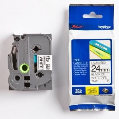 Brother TZ-251 / TZe-251, 24mm x 8m, черен печат / бял фон, оригинална лента