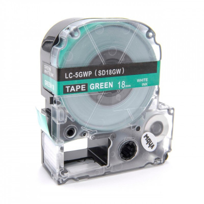 Epson LK-5GWV, SD18GW, 18mm x 9m, бял печат / зелен фон, съвместима лента