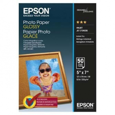 Epson Glossy Photo Paper C13S042545, 200 г/м2, 13x18см, 50 бр., лъскав, мастиленоструен, бял, фотографска хартия