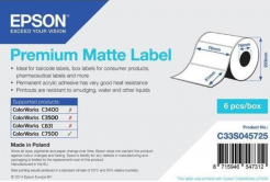 Epson C33S045725 Preмiuм Matte, за ColorWorks, 76x51мм, 2310 бр, бели самозалепващи етикети