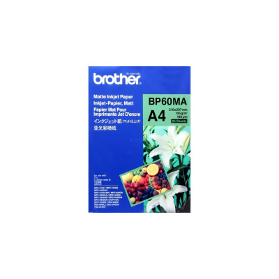 Brother Inkjet Paper Matte BP60MA, 145 г/м2, A4, 25 бр., мат, мастиленоструен, бял, фотографска хартия