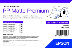 Epson 7113424 PP Matte, за ColorWorks, 105x210мм, 259 бр, полипропилен, бели самозалепващи етикети