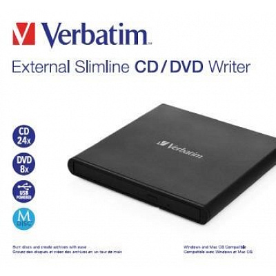 VERBATIM външно устройство Slimline CD/DVD Writer USB - without NERO
