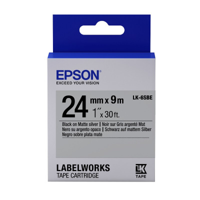 Epson LabelWorks LK-6SBE C53S656009 24мм x 9м, черно копиране / матово сребрист фон, матна, оригинален лента