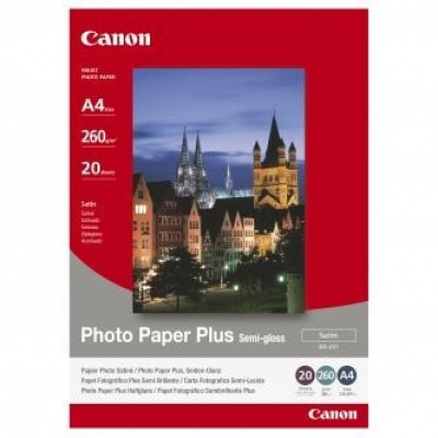 Canon Photo Paper Plus Semi-Glossy SG-201 1686B021, 260 г/м2, A4, 20 бр., полугланц, сатен, бял, фотографска хартия