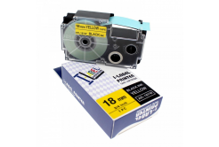 Casio R11YW (XR-18HSYW), 18mm x 2m, черен печат / жълт фон, свивам, съвместима лента