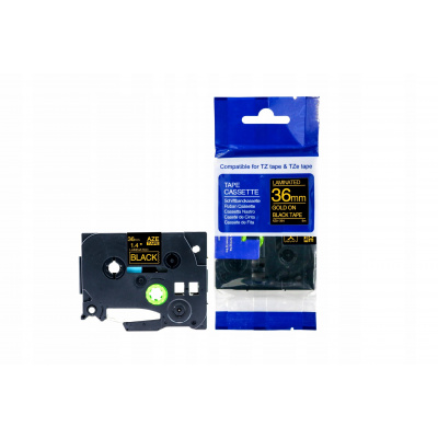 Brother TZ-364 / Tze-364, 36mm x 8m, златен печат/черен фон, оригинална лента