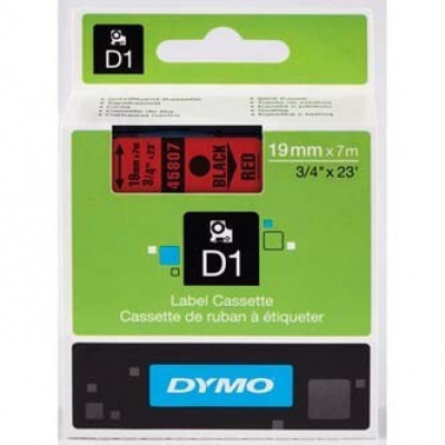 Dymo D1 45807, S0720870, 19mm x 7m, черен печат/червен фон, оригинална лента