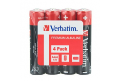 Baterie jednorázová alkalická, tužková, AAA, 1.5V, Verbatim, fólie, 4-pack, 49500