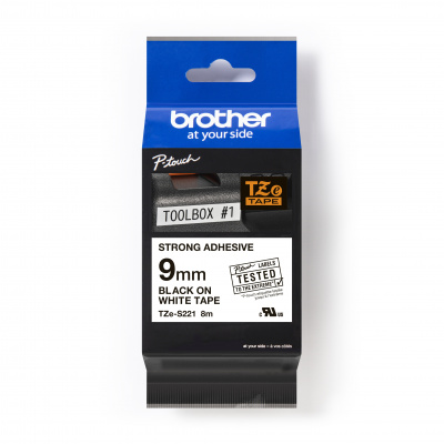 Brother TZ-S221 / TZe-S221 Pro Tape, 9mm x 8m, черен печат/бял фон, оригинална лента