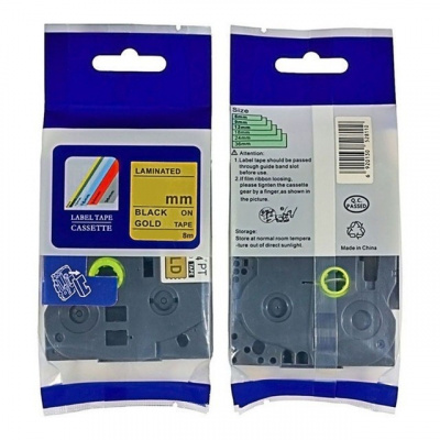 Brother HGe-851, 24mm x 8m, черен печат / златна основа, бързоходен съвместима лента