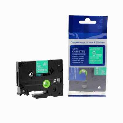 Съвместима лента с Brother TZ-725 / TZe-725, 9mm x 8m, бял печат / зелен фон
