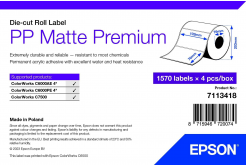 Epson 7113418 PP Matte, за ColorWorks, 102x76мм, 1570 бр, полипропилен, бели самозалепващи етикети