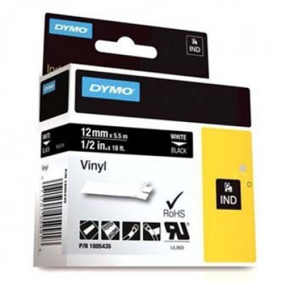 Dymo Rhino 1805435, 12mm x 5,5m, бял печат/черен фон, оригинална лента