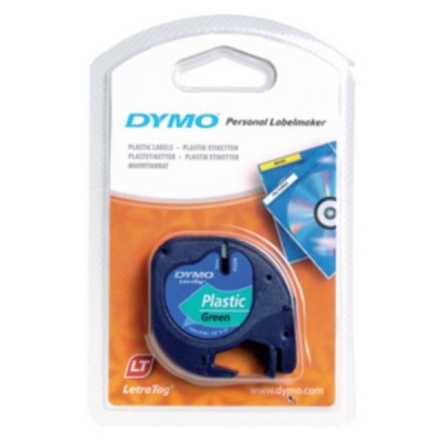 Dymo LetraTag 59425,S0721590 / 91204, S0721640, 12mm x 4 m, черен печат/зелен фон, оригинална лента