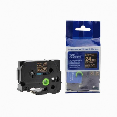 Съвместима лента с Brother TZ-354 / TZe-354, 24mm x 8m, златен печат / черен фон