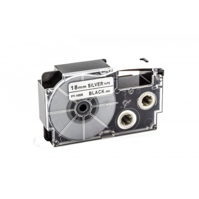 Съвместима лента с Casio XR-18SR1 18mm x 8m черен печат / сребърен фон