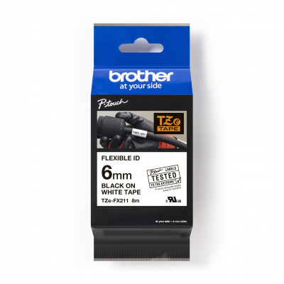 Brother TZ-FX211 / TZe-FX211 Pro Tape, 6mm x 8m, черен печат/бял фон, оригинална лента