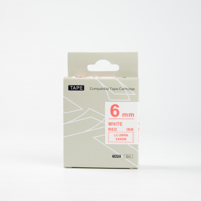 Epson LK-2WRN, SS6RW, 6mm x 9m, червен печат / бял фон, съвместима лента