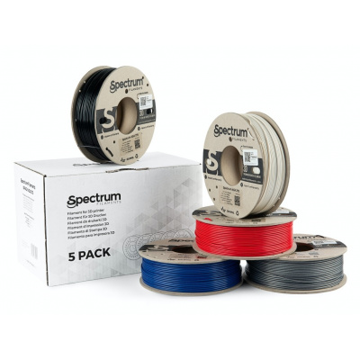 Spectrum 80749 3D филамент, ASA 275, 1,75mm, 5x250g, бял черен сребро Син, Червен (Mix Polar white, Deep black, Silver star, Navy Blue, Bloody red)