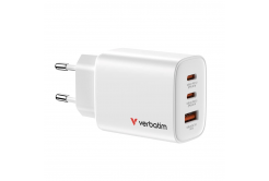 VERBATIM GaN Nabíječka Essentials 65W, 2xUSB-C, 1xUSB-A, bílá