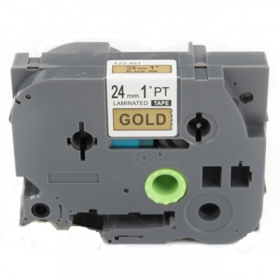 Съвместима лента с Brother TZ-851 / TZe-851, 24mm x 8m, черен печат / златна основа