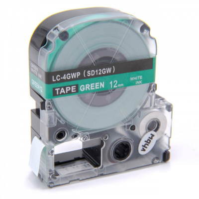 Epson LC-4GWV, SD12GW, 12mm x 8m, бял печат / зелен фон, съвместима лента