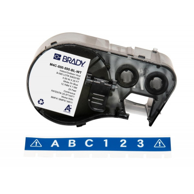Brady M4C-500-595-BL-WT / 170813, 12.70 mm x 7.62 m, Винил, бял печат / син фон