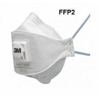 3M 9322+ Aura™ Filtrační polomaska s výdechovým ventilkem (FFP2)