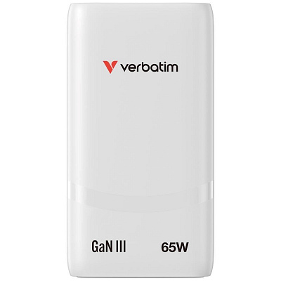 VERBATIM GaN зарядно устройство Fold 'n' Go 65W, 2xUSB-C, бяло