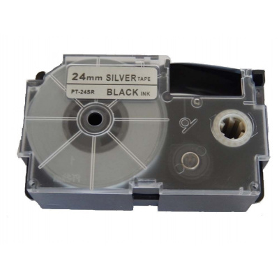 Съвместима лента с Casio XR-24SR1 24mm x 8m черен печат / сребърен фон