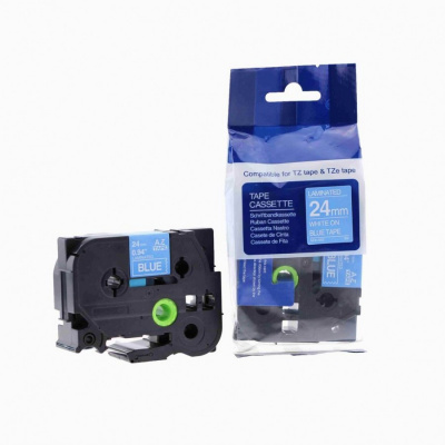 Съвместима лента с Brother TZ-555 / TZe-555, 24mm x 8m, бял печат / син фон