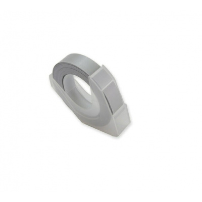 Dymo Omega, 9mm x 3m, бял печат / сребърен фон, съвместима лента