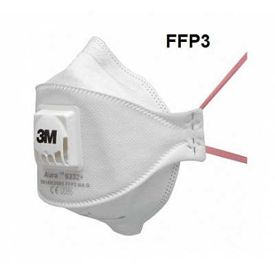 3M 9332+ Aura™ Filtrační polomaska s výdechovým ventilkem (FFP3)