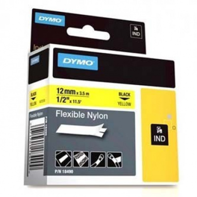 Dymo Rhino 18490, S0718080, 12mm x 3,5m черен печат / жълт фон, оригинална лента
