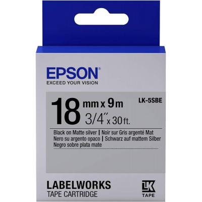 Epson LabelWorks LK-5SBE C53S655013 18мм x 9м, черно копиране / матово сребрист фон, матна, оригинален лента