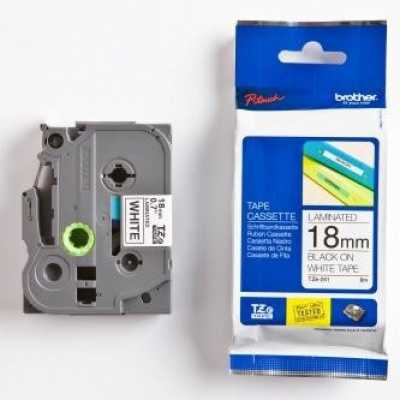 Brother TZ-241 / TZe-241, 18mm x 8m, черен печат / бял фон, оригинална лента