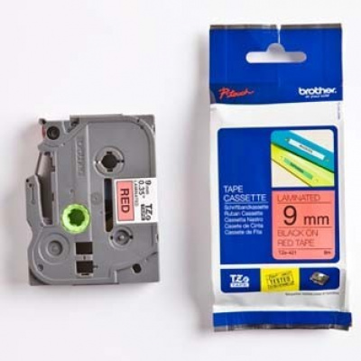 Brother TZ-421 / TZe-421, 9mm x 8m, черен печат/червен фон, оригинална лента