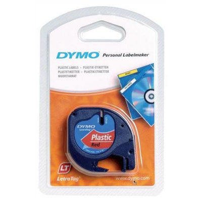 Dymo LetraTag 59424, S0721580 / 91203, S0721630, 12mm x 4m, черен печат/червен фон, оригинална лента